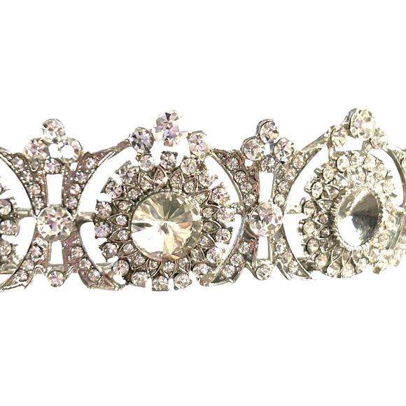 Dazzling Silver Large Rhinestones Gems Crown Tiara Veil Bridal Costume Cosplay main image 6